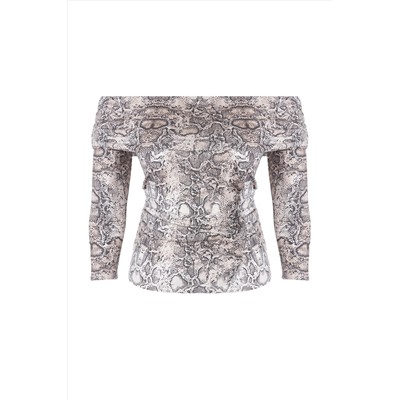Beige Snake Patchered Catterned Carmen воротник Viscose вязание большие размеры блузка TBBAW25AF00020