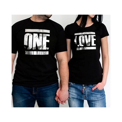 Парные футболки с надписью "One love" серебро