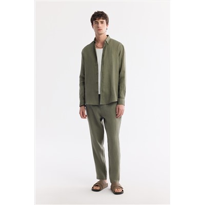 Khaki 100 %льняная рубашка на пуговицах