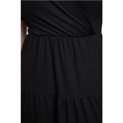 Черное v -v -neck stakter вязание большого размера платье TBBSS22EL1638