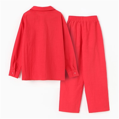 Костюм (рубашка и брюки) детский KAFTAN "Лен", размер 34 (122-128 см), красный