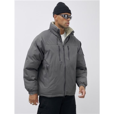 Куртка двухсторонняя мужская молодежная зимняя серого цвета 25308Sr