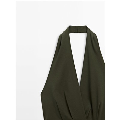Vestido midi halter popelín
