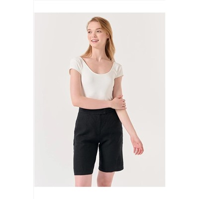 Черные льняные шорты с высокой талией 23SS011002