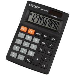 Калькулятор настольный Citizen SDC-022SR, 10 разрядов, двойное питание, 88*127*23мм, черный