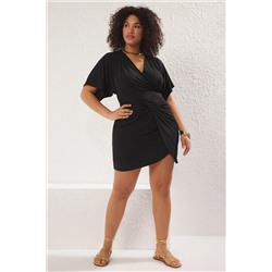 Black v -neck Wipes Arm Mini Большое пляжное платье TBBSS25AH00003