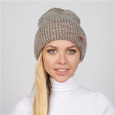 Шапка Женская Flioraj Коричневая с люрексом и отворотом 3104FJ кофе