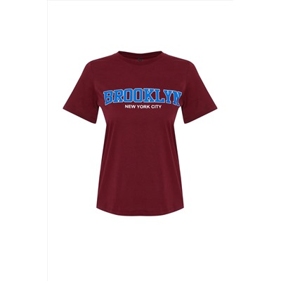 Burgundy 100 %хлопковой лозунг с печатью/нормальная вязаная футболка Twoss24TS00138