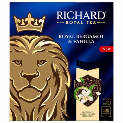Чай RICHARD "Royal bergamot & vanilla" черный, 100 пакетиков в конвертах по 2 г, 102736