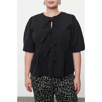 Black Woman Bow Woven Блузка большого размера TBBAW25AF00021