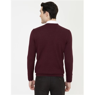 Bordeaux Slim Fit v Yaka Basic Knitwear Казах