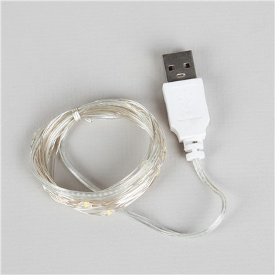 Гирлянда светодиодная нить 3 м 30 LED / GN24 /уп 200/теплый белый USB