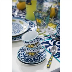 Juego de 6 tazas de café con plato Amalfi - blanco, azul y amarillo - porcelana - 90 ml