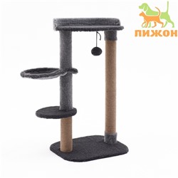 Когтеточка "Пижон" с гамаком, игрушкой и полочкой, 64 х 34 х 104 см, (мех, джут) серая