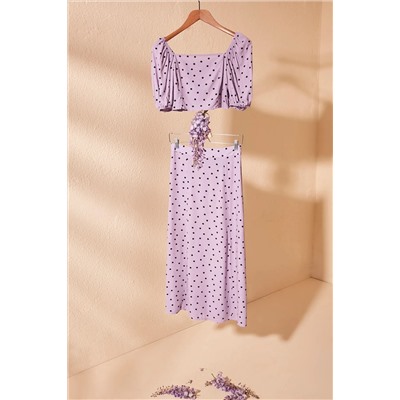 Slit Midi Midi Viscose Plating Polka Dot Blouse-Etk Team Twoss20au0097