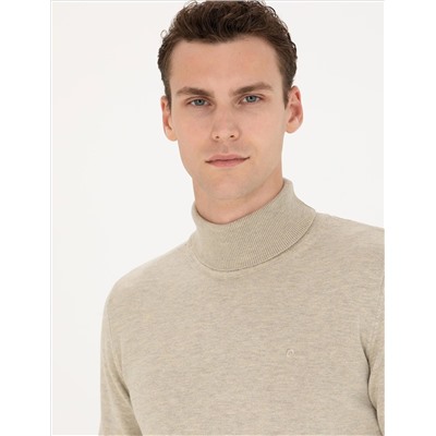 Песчанный меландж Slim Fit Fisherman воротник базовый трикотажный свитер