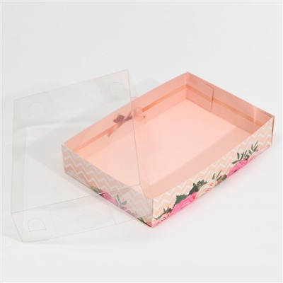 Кондитерская упаковка, коробка для макарун с PVC крышкой, «Цветы», 17 х 12 х 3.5 см