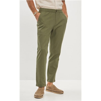 Брюки льняные мужские F211-0871 оливковые