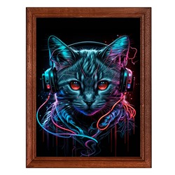 POSV-0387 Постер в рамке 17x23см Кот в наушниках