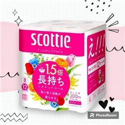 Мягкая туалетная бумага Crecia "Scottie Flower PACK 1.5" плотной намотки, двухслойная 8 рул.