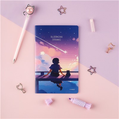 Планер недатированный, 32л., 135*210мм, на скобе MESHU "Blooming dreams", матовая ламинация, голографическая фольга
