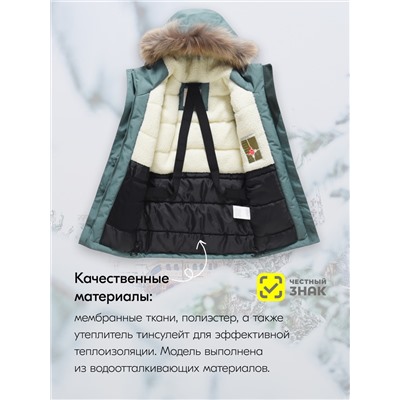 Куртка парка зимняя детская подростковая для мальчика с капюшоном и мехом цвета хаки 9443Kh