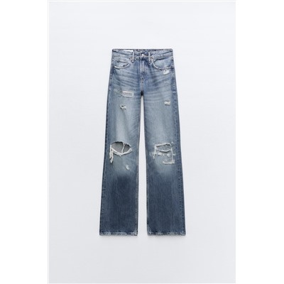 JEANS TRF WIDE LEG ROTOS TIRO ALTO