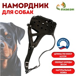 Намордник кожаный цельнокроенный, длина по носу 6,5 см, ОМ 35 см, ротвейлер, чёрный
