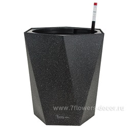 Кашпо PLANTA VITA "Round Ribs grey" с автополивом (пластик), D39xH40 см