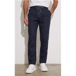 Брюки лен P411-0865 d.blue
