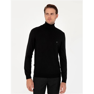 Black Slim Fit Fisherman воротниц Основной вязаный свитер