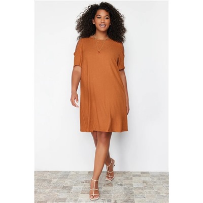 Brown A-Line Cupt-Out Detailly Ditting Dress TBBSS22EL2986