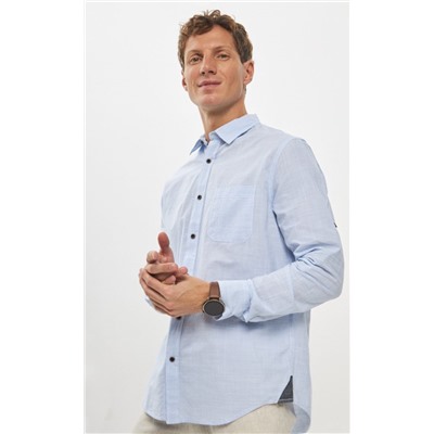 Рубашка д/р лен P411-0489 l.blue