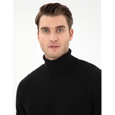 Black Slim Fit Fisherman воротник из смешанного трикотажного свитера
