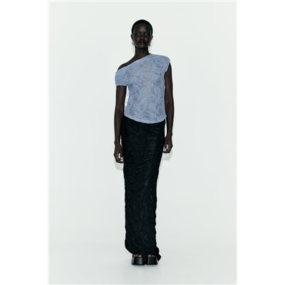 ASYMMETRIC GATHERED LACE TOP