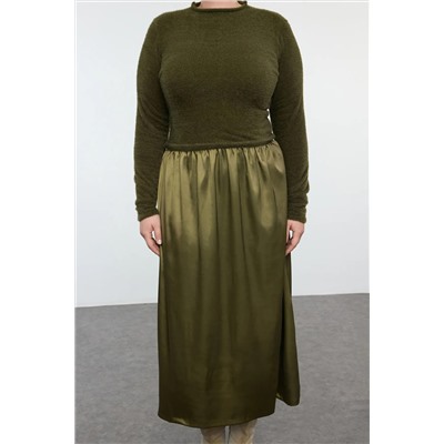 Khaki Midi Satin Woven Mix Triko платье tbbaw25ah00034
