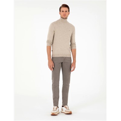 Песчанный меландж Slim Fit Fisherman воротник базовый трикотажный свитер