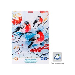 Альбом для акварели А4, 10 листов на клею, ErichKrause ArtBerry "Снегири", блок 180 г/м², экстра белая, твёрдая подложка