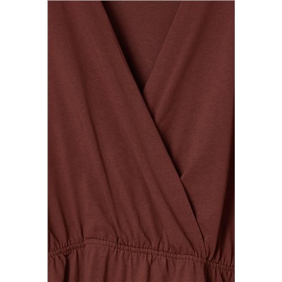 Коричневая талия Shirred 100 %хлопковое вязание платье большого размера Tbbss25ah00135