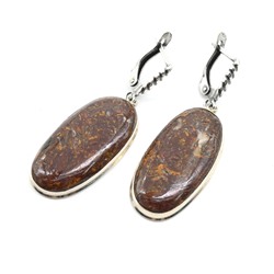 Серьги яшма мириам (змеиная) "Овал" 17*32мм.