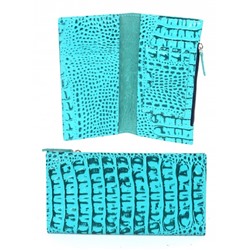 Портмоне женское Croco-ПР-1052 натуральная кожа 3 отд,  5 карм,  бирюза кайман (72)  263616