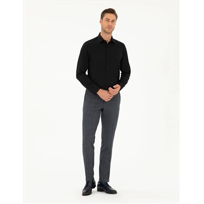 Черный амелор Slim Fit рубашка с длинным рукавом