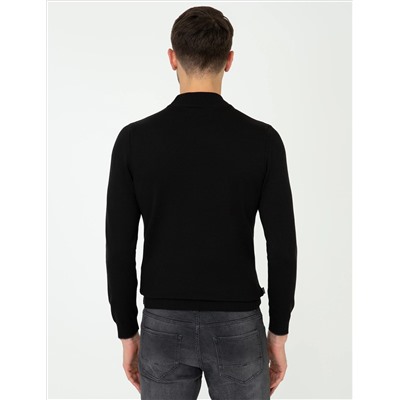Black Slim Fit Half Fisherman воротник базовый вязаный свитер