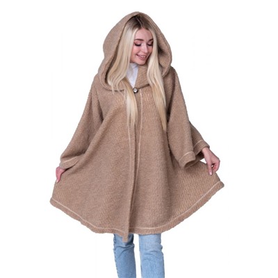 Пончо стильное из верблюжьей шерсти с капюшоном WITH HOOD CAMEL, цвет Camel, цвет КОРИЧНЕВЫЙ