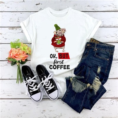 Женская футболка "Ok, but first coffee"
