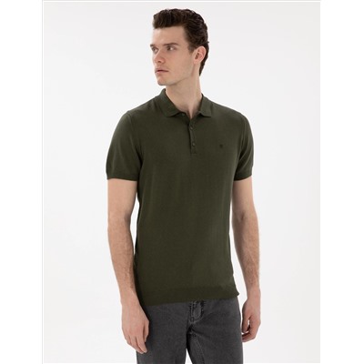 Кнопка с тонкой подгонкой хаки с Polo Yaka Knitwear T -For