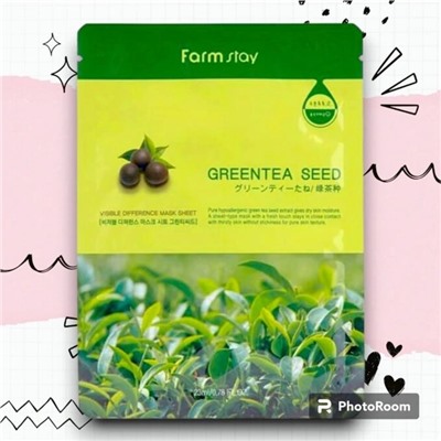 FarmStay Маска-салфетка СЕМЕНА ЗЕЛЁНОГО ЧАЯ, Visible Difference Mask Sheet Green Tea Seed, 23мл