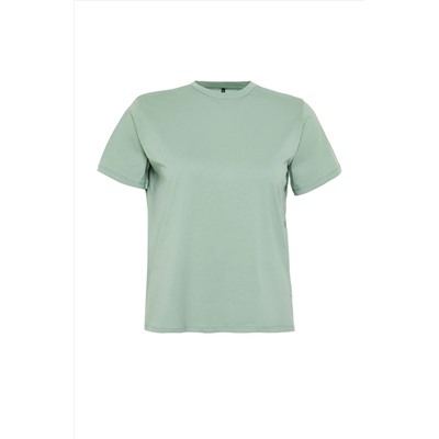 Mint Green Boyfry Fit Side на стороне по-прежнему на 100 %хлопчатобумажную вязание футболка с большим размером TBBSS24BF00000