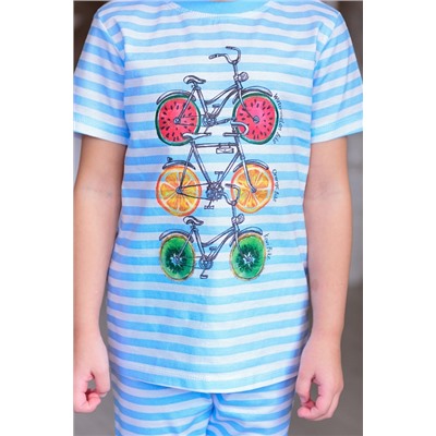 Костюм детский из футболки и бридж из кулирки Fruits & bikes / Голубой