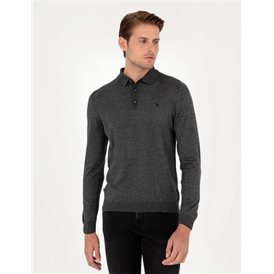 Anthracit Melanj Slim Fit Polo воротниц Основной вязаный свитер